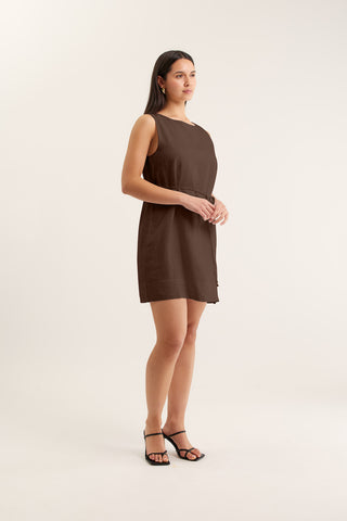 Rommy Linen Dress In Choc