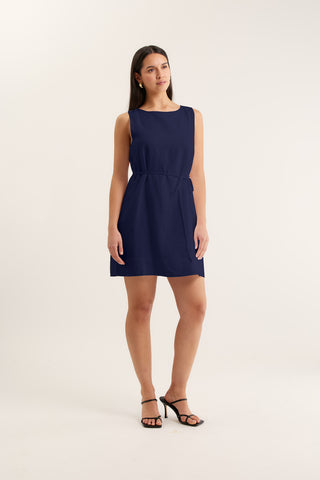 Rommy Linen Dress In Navy