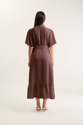 Emma Linen Dress In Choc