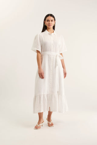 Emma Linen Dress In White