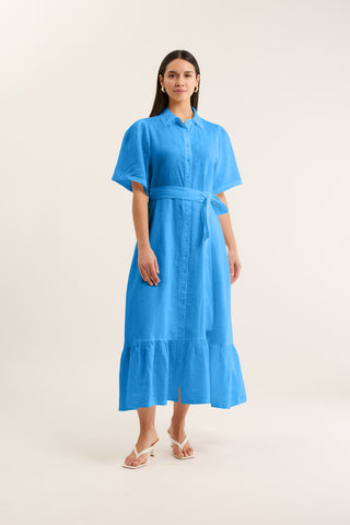 Emma Linen Dress In Cornflower
