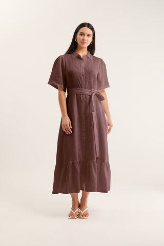 Emma Linen Dress In Choc