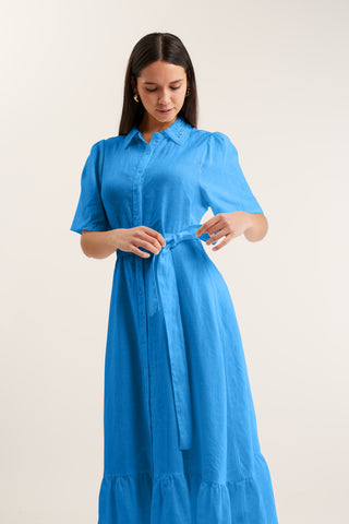 Emma Linen Dress In Cornflower