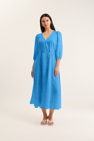 Maya Linen Dress In Cornflower