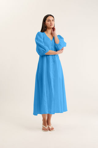 Maya Linen Dress In Cornflower