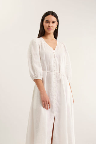 Maya Linen Dress In White