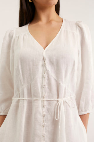 Maya Linen Dress In White
