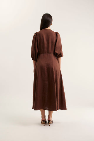 Maya Linen Dress In Choc