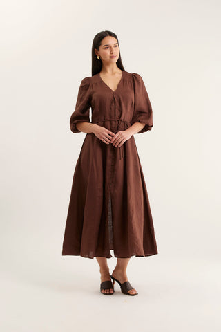 Maya Linen Dress In Choc