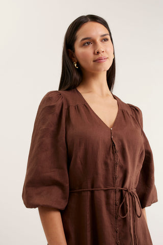 Maya Linen Dress In Choc