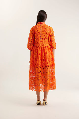 Lume Lace Dress In Tangerine