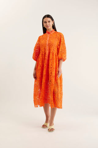 Lume Lace Dress In Tangerine