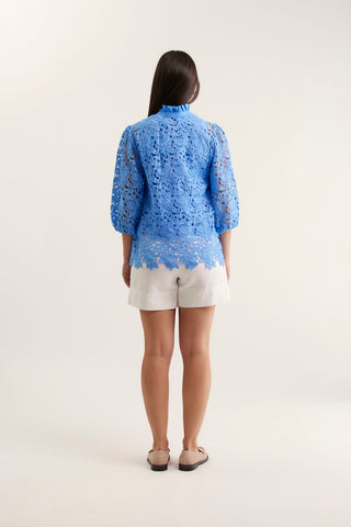 Lume Lace Shirt  In Cornflower