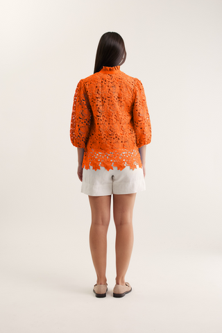 Lume Lace Shirt  In Tangerine