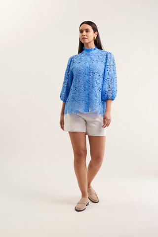 Lume Lace Shirt  In Cornflower