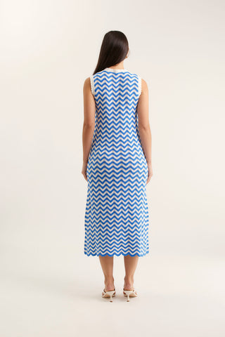 Riva Dress In Cornflower/White