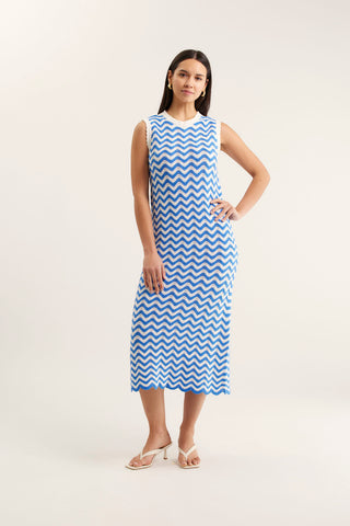 Riva Dress In Cornflower/White