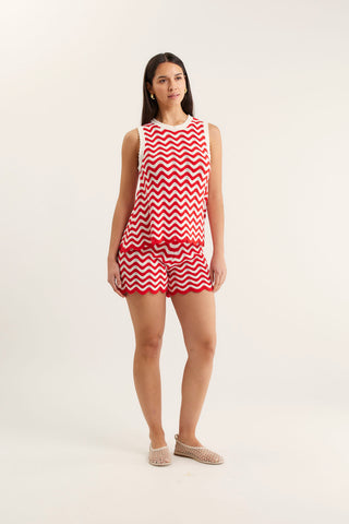 Pearle Top In Red/White