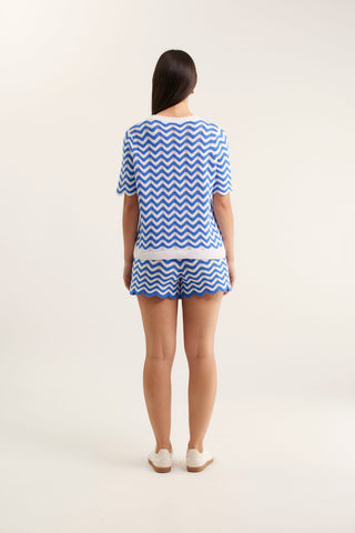Rae Top In Cornflower/White