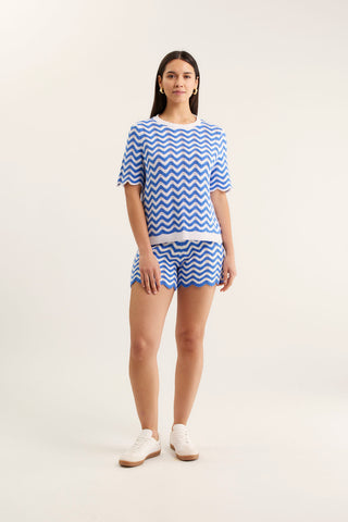 Rae Top In Cornflower/White