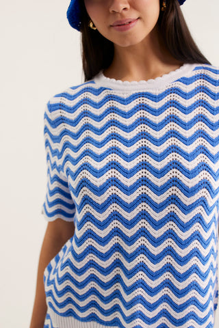 Rae Top In Cornflower/White