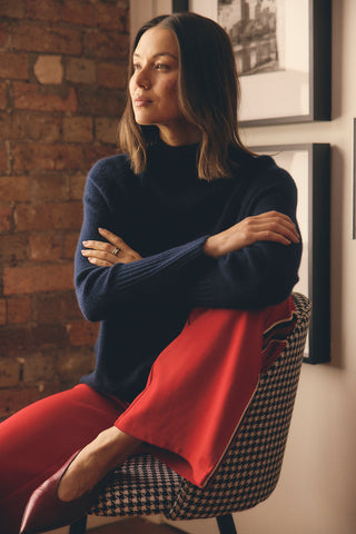 Fifi Cashmere Polo Sweater In Midnight Navy