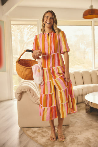 Martina Linen Dress In Capri Print