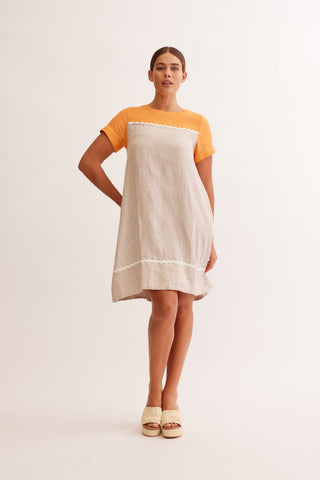 Laine Linen Wave Dress In Papaya