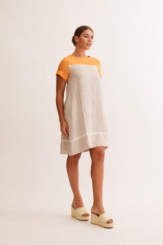 Laine Linen Wave Dress In Papaya