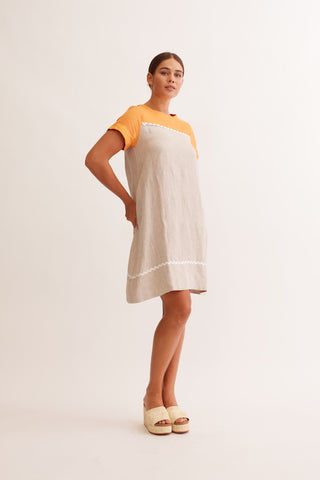 Laine Linen Wave Dress In Papaya