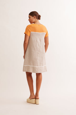 Laine Linen Wave Dress In Papaya