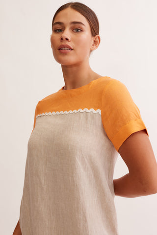 Laine Linen Wave Dress In Papaya