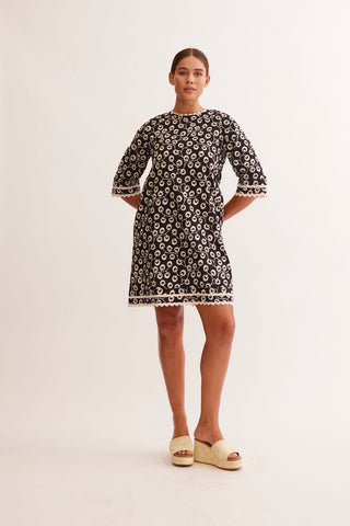 Claire Cotton Dress in Black Cassia Print