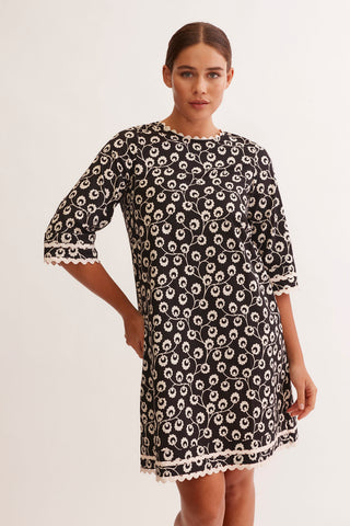 Claire Cotton Dress in Black Cassia Print