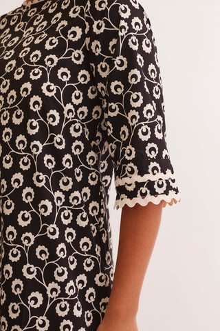 Claire Cotton Dress in Black Cassia Print