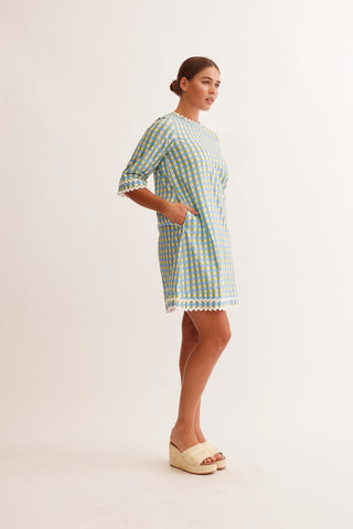 Claire Cotton Dress in Cornflower Gingham Print