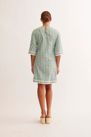 Claire Cotton Dress in Cornflower Gingham Print