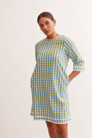 Claire Cotton Dress in Cornflower Gingham Print