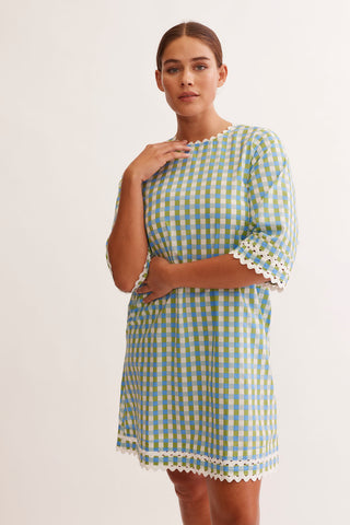 Claire Cotton Dress in Cornflower Gingham Print