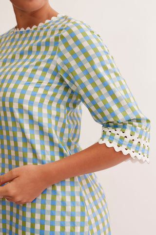 Claire Cotton Dress in Cornflower Gingham Print