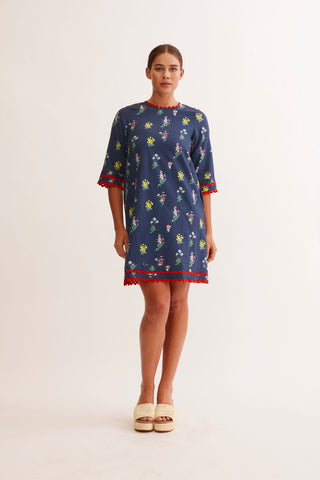 Claire Dress in Navy Lily Print