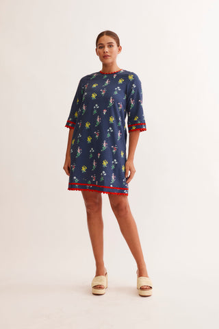 Claire Dress in Navy Lily Print