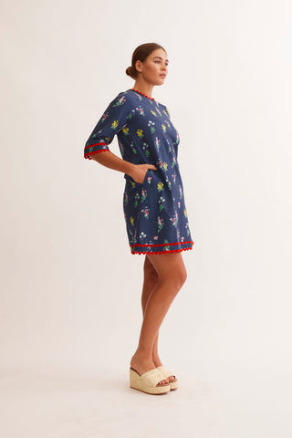 Claire Dress in Navy Lily Print