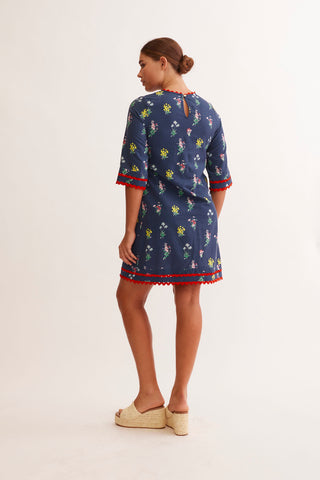 Claire Dress in Navy Lily Print