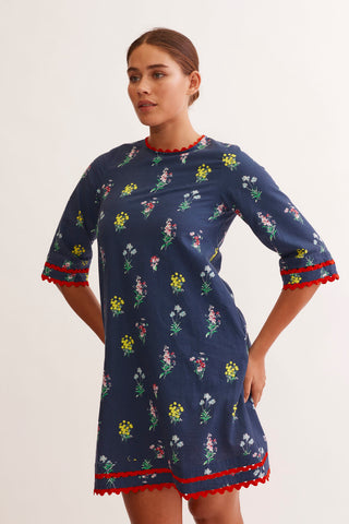 Claire Dress in Navy Lily Print