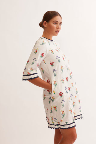 Claire Linen Dress in Ivory Lily Print