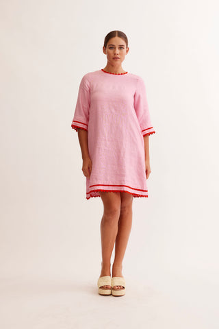 Claire Linen Dress in Lolly/Red