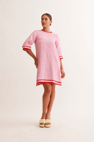 Claire Linen Dress in Lolly/Red