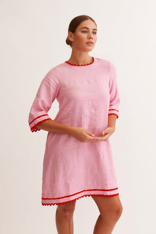 Claire Linen Dress in Lolly/Red