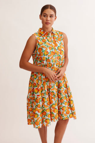 Gigi Cotton Silk Dress in Ice Valencia Print